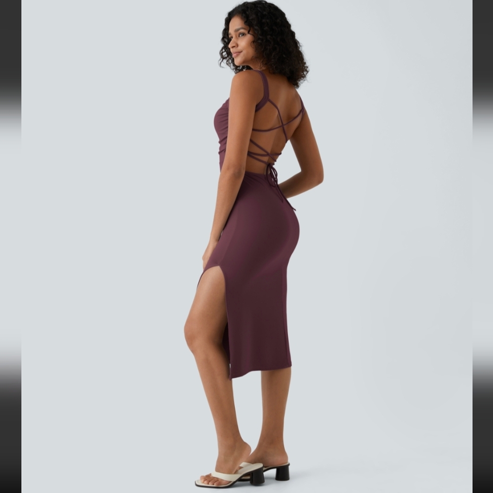 Halara Lace Up Backless Dress With Slit